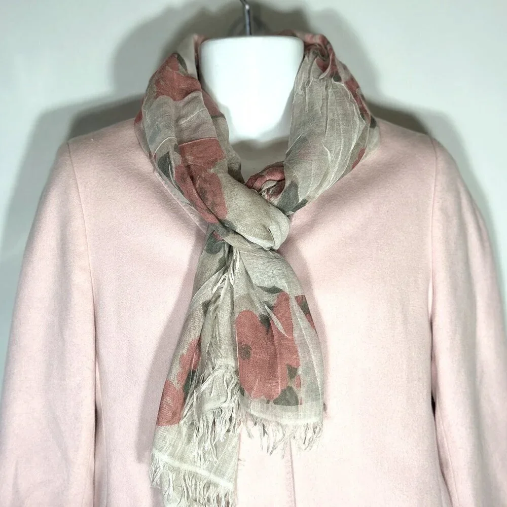 Scarf / Wrap Gauzy Italian Pink Rose Pattern 76x28 Pastel Romantic Coquette